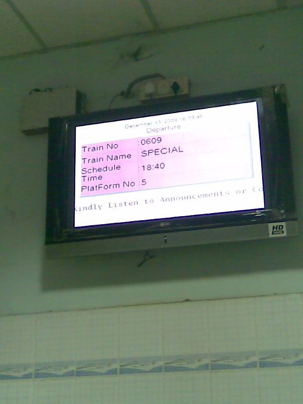 42-inch plasma located near platform is scheduled to show specified information including the arriving train number, train name, and time to waiting passengers so that they catch the train precisely on time