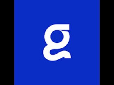 A stylized lowercase "g" in white, set against a solid blue background. The design has a modern and minimalistic look, with smooth curves and a unique flowing shape.