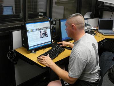 A soldier at the Warrior Transition Battalion, Ft. Bliss utilizes the new onsite Coastline Computer Learning Center.
