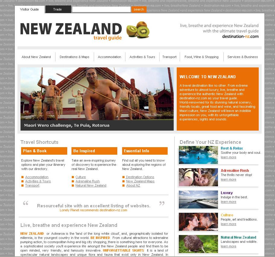 The new-look destination-nz.com experiential travel website