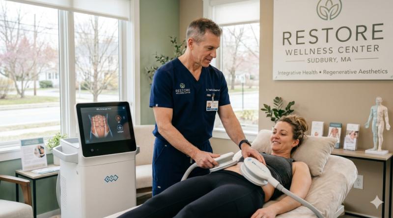 Adults in Sudbury use non-invasive body sculpting with Emsculpt Neo at Restore Wellness Center to eliminate fat and tighten skin.