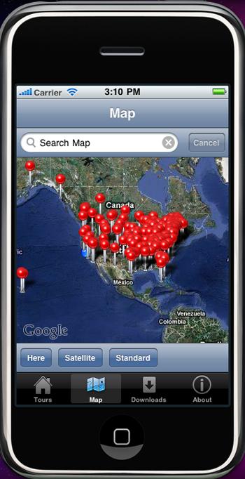 A view of the tour map on the new OnCell App for iPhones.