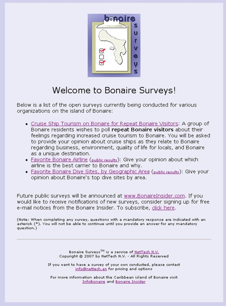 NetTech Launches New Product: Online Surveys at Bonaire Surveys.com™