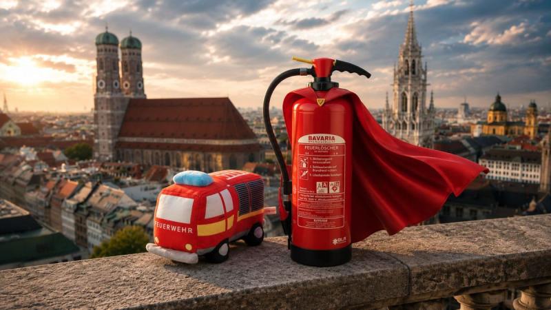 Practical fire safety assistant training with fire extinguisher drills in Munich. ( (C) )