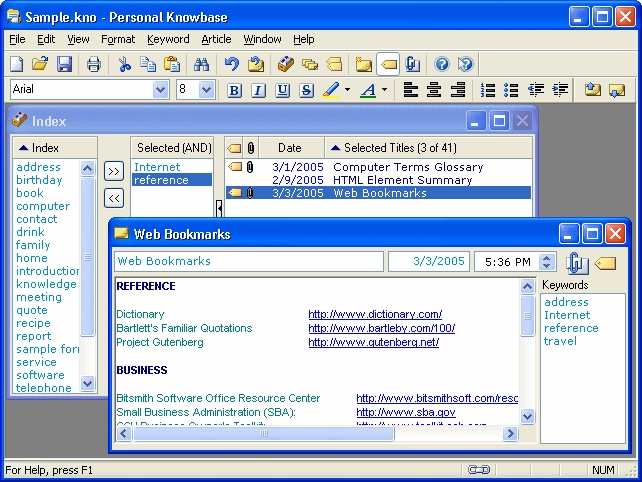 Personal Knowbase Note Database Software Handles Large Amounts of Information Easily