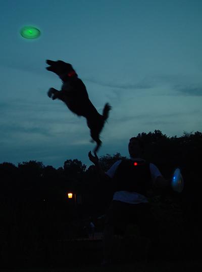 Splitty soars for a Flashflight during night testing last fall in downtown Rockford. Splitty & Ron took home $10,000 as the 2005 Great Outdoors Games Hotzone Champions.