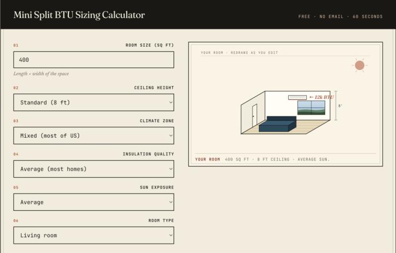 Mini Split Sizer Calculator Preview