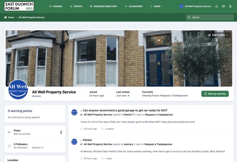 All Well Property Services Joins East Dulwich Forum to Support