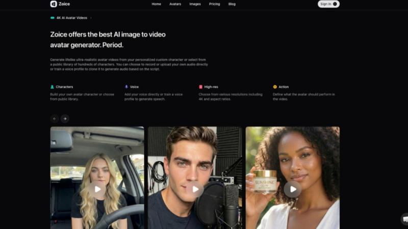 Zoice transforms photos into realistic AI talking videos with natural voices, facial animation, and multilingual support.