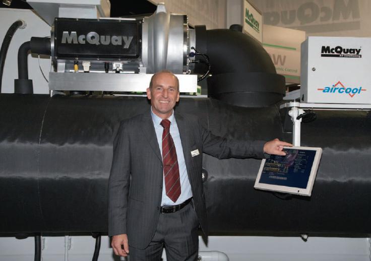 aircool founder and managing director Bruno Trost pictured with the new McQuay WME Magnitude series at the chillventa 2010