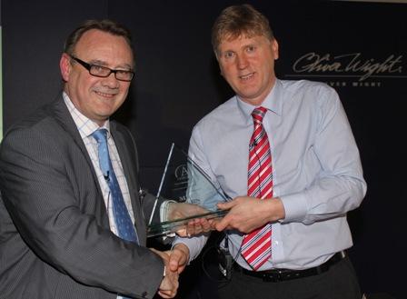 Sales & Operations Manager, David Wragg, receiving the Class A award from Oliver Wight consultant, David Manning