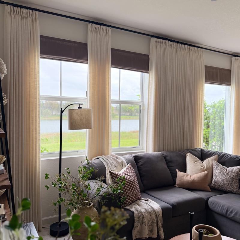 TWOPAGES custom blackout curtains in a floor-length panel, shown as a made-to-measure window treatment.