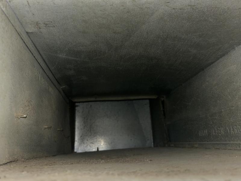 Inspection camera image showing dust accumulation inside return ductwork