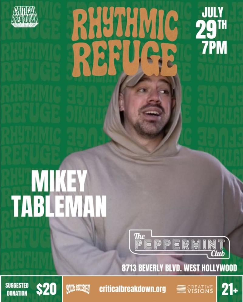 Mikey Tableman Set to Perform at Rhythmic Refuge Live Event at The Peppermint Club in West Hollywood on July 29