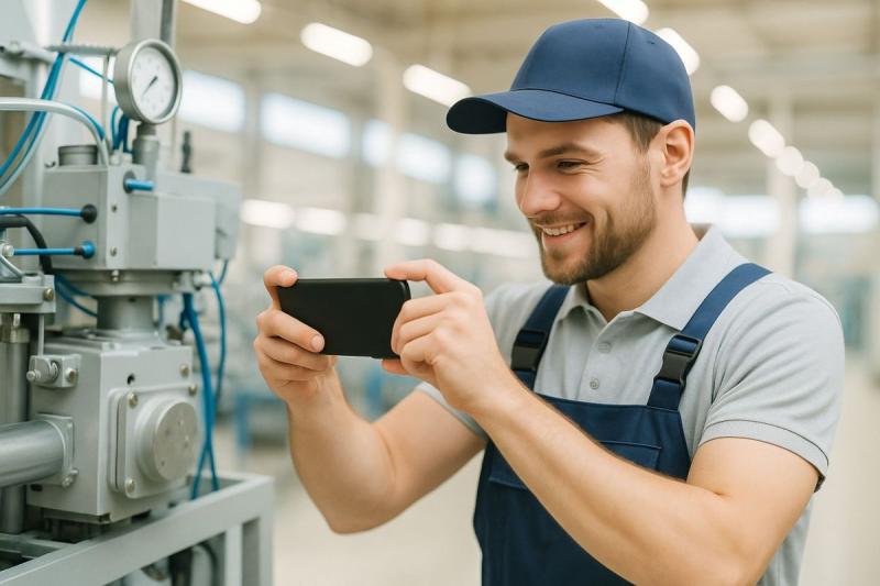 A service technician is guided through the service process by self-service via tele-LOOK (© tele-LOOK/Solutiness GmbH)