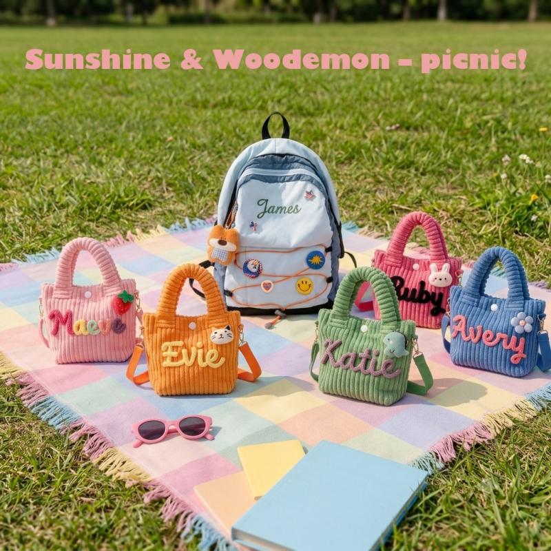 New from Woodemon: Embroidered Backpack & Corduroy Tote for Kids