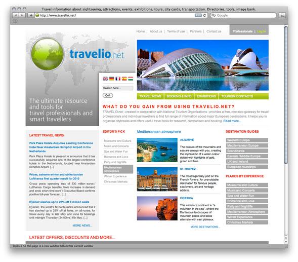 Travelio.net's frontpage