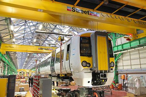 Street overhead cranes transport loads at up to 40 metres/min down the 180 metre long Bombardier workshop.