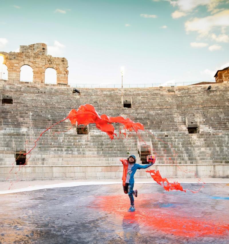 Agron Hoti Unveils Everflow, One of the Largest Paintings in History, at Tirana's National Stadium