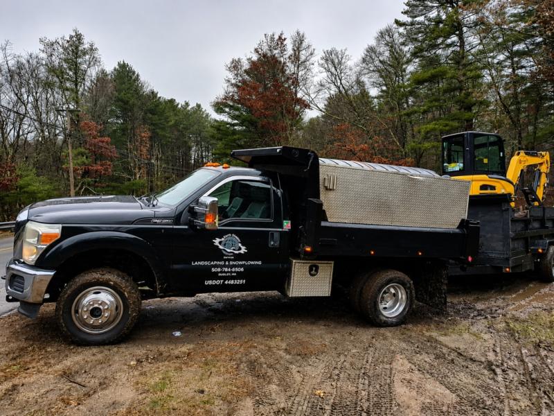Earth Shaper Services excavation truck and excavator, Dudley MA.
