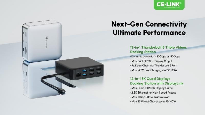 CE-LINK Unveils Next-Gen Thunderbolt 5 and 8K Quad Displays Docking Stations for Ultimate Productivity