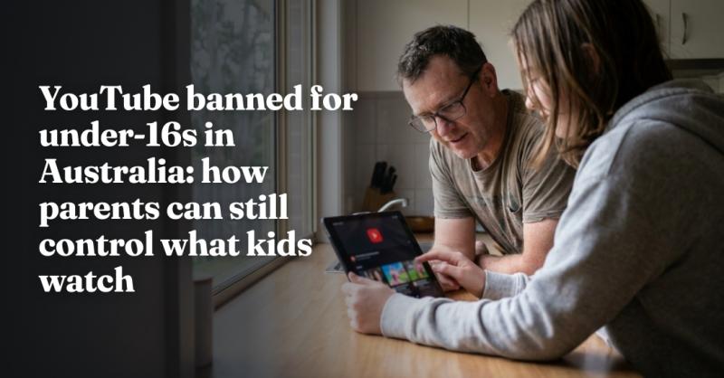Illustrative image: how parents can still control what kids watch: An Australian father approving YouTube channels on his phone while his teenage daughter watches a tablet.