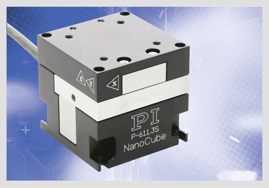 The nanopositioning system is suitable for travel ranges of up to 100 x 100 x 100 µm. The system is driven by piezo actuators and achieves resolutions of up to 0.2 nm at response times in the millisecond range.