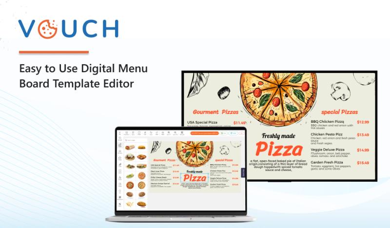 Vouch POS introduces a digital menu board template editor, making it easy to update pricing changes or out-of-stock items on TV