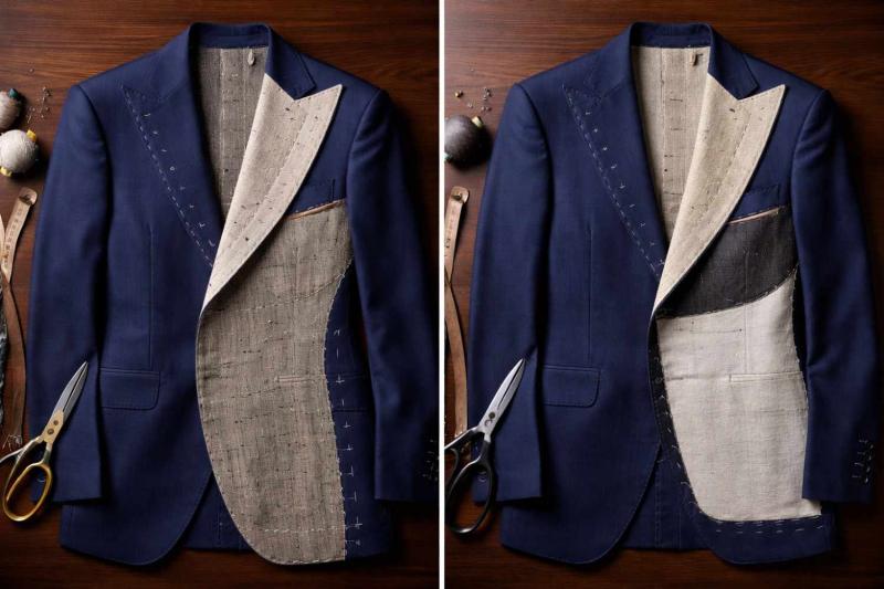 Full Canvas vs Half Canvas Suits in Dubai comparison showing inner suit structure, canvas layering, and tailoring construction det