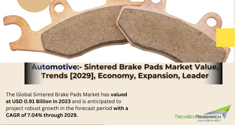 Global Sintered Brake Pads Market stood at USD 0.91 Billion in 2023 and is expected to grow with a CAGR of 7.04% in the forecast 2