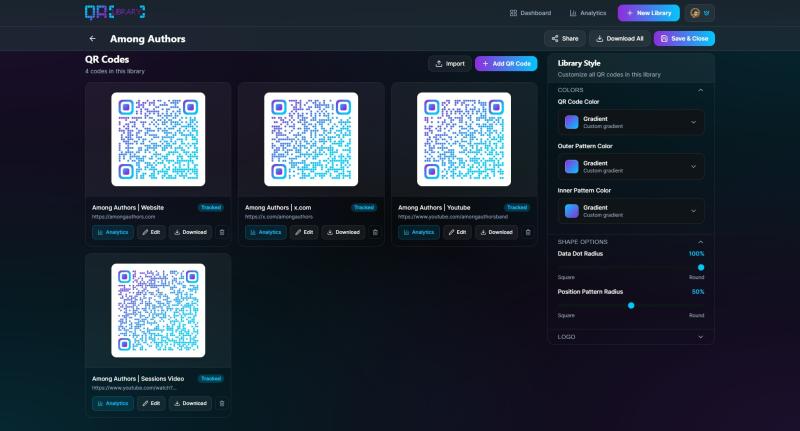 qr-library.com's bulk qr-code styling interface