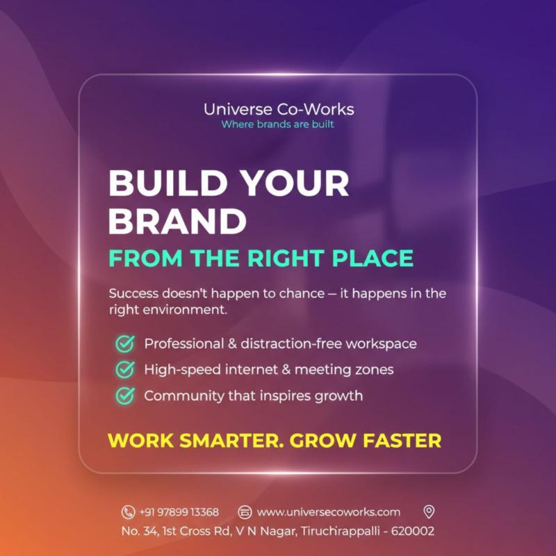 Universe Co-Works gives you the freedom to work, connect, and grow - all in one vibrant workspace. From hot desks to private