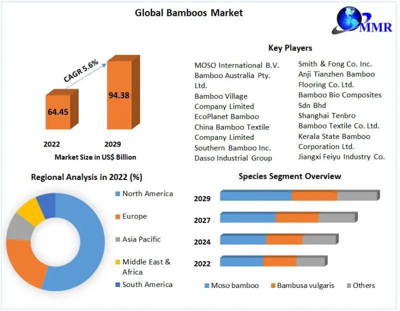 Bamboos Market is anticipated to reach US$ 94.38 billion by 2029, driven by increased infrastructure investments and growing awareness of bamboo's benefits