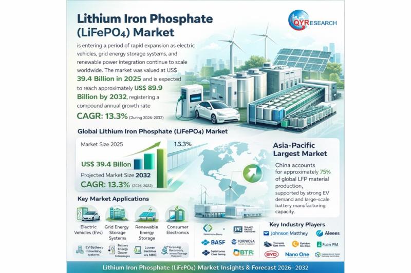 Lithium Iron Phosphate (LiFePO4) Market Size to Reach US$ 89.9 Billion by 2032