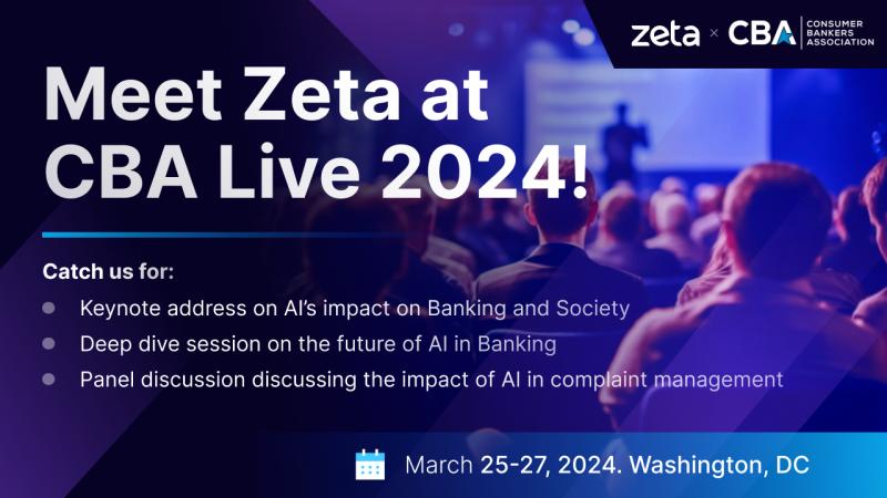 Zeta is excited to announce its participation as a Diamond Sponsor at the upcoming CBA Live 2024 conference.