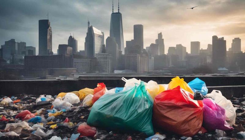 Both plastic bag litter in a big city is reduced and renewable energy production can be facilitated (AI visualization).