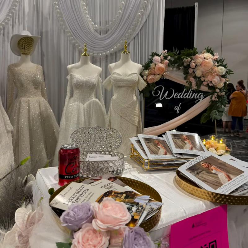 Lace Muse Bridal gowns on display at the Bridal Extravaganza Houston bridal expo, April 2026