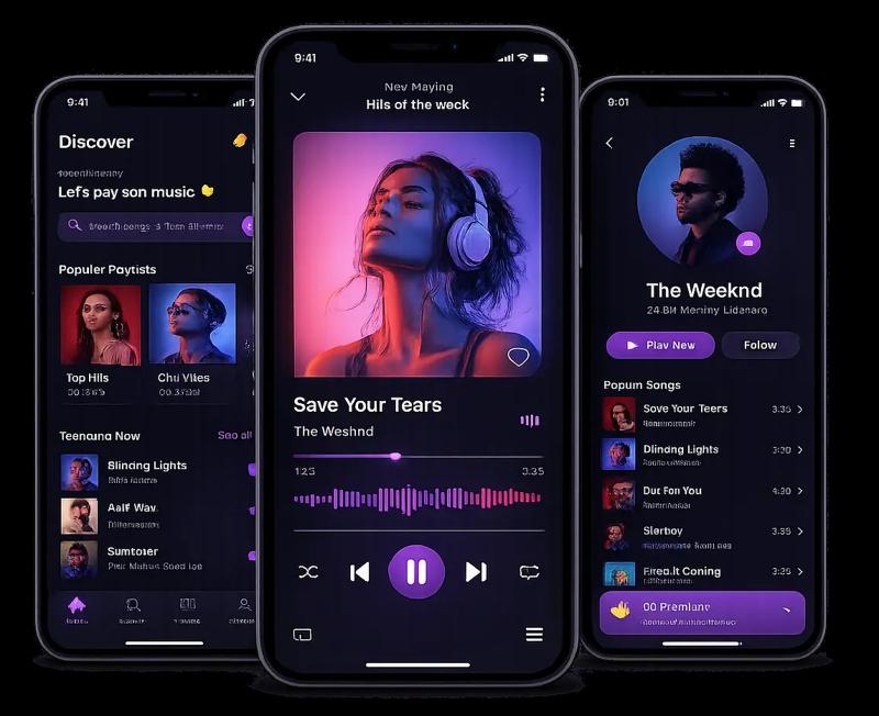 Next-gen music streaming app development with immersive UI, AI recommendations & seamless playback by Arka Softwares