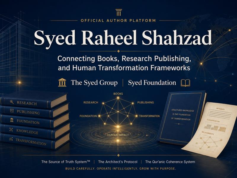 Syed Raheel Shahzad's author platform connects The Syed Group, Syed Foundation, research publishing, public identifiers, and long-