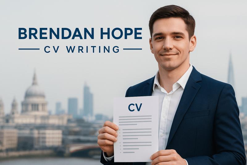Confident jobseeker with CV in hand, symbolising Brendan Hope CV Writing's specialist career support and personal branding.