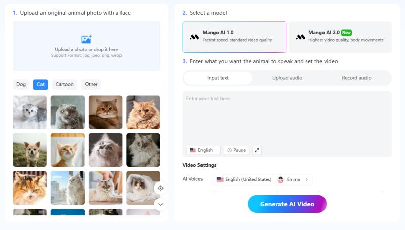 Mango AI's talking pet AI converts images into videos.