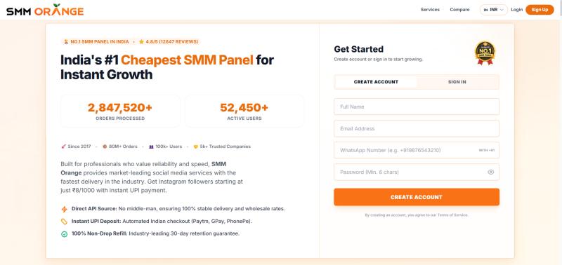 SMM Orange - India's affordable SMM panel with Instagram, YouTube & Telegram services from ?0.25 via UPI