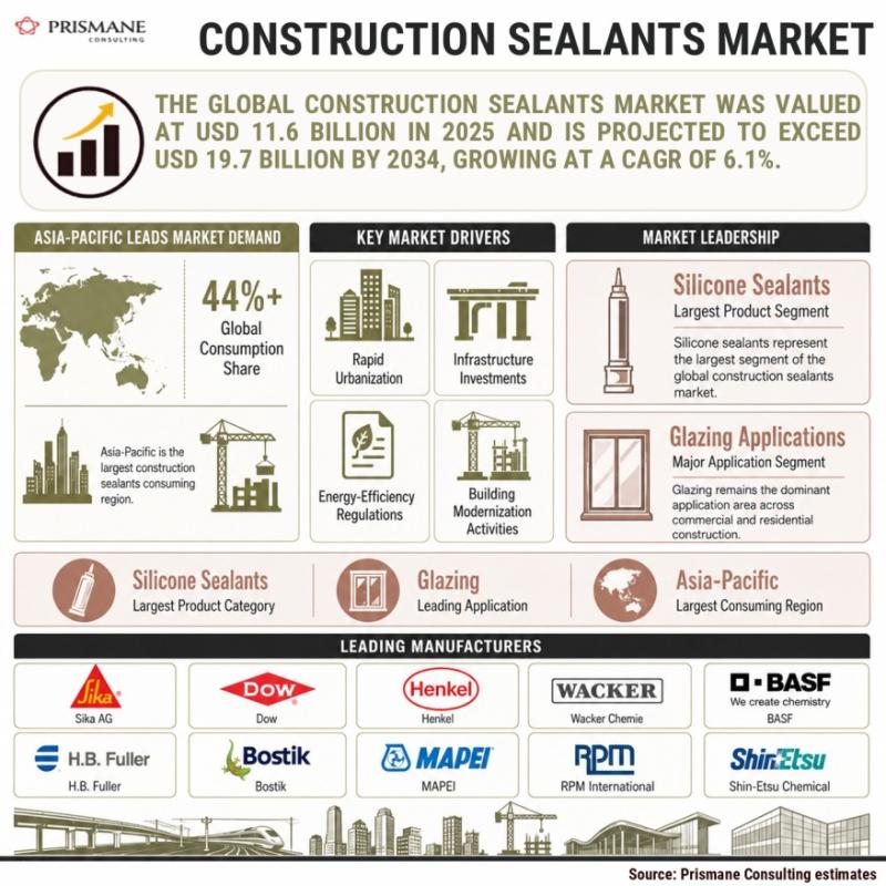 Global Construction Sealants Market to Reach USD 19.7 Billion