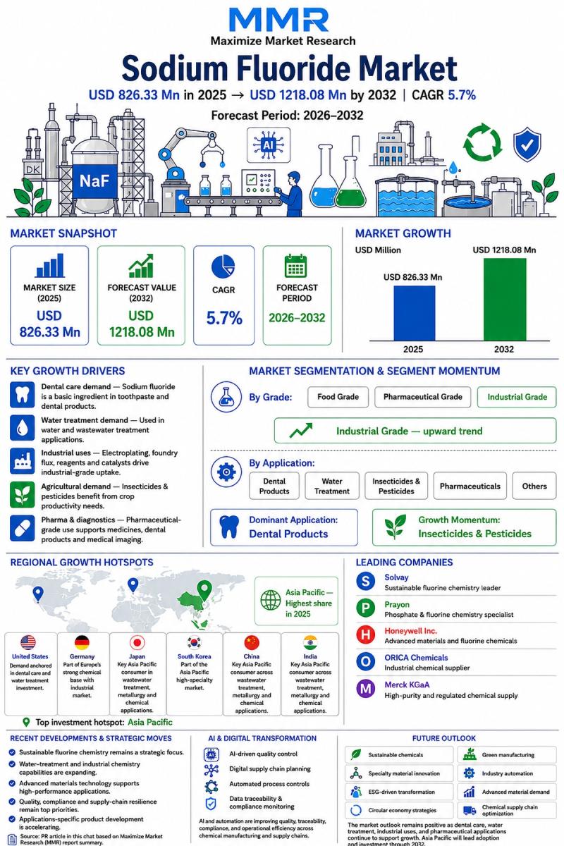 Sodium Fluoride Market Valued at USD 826.33 Mn, to Reach USD
