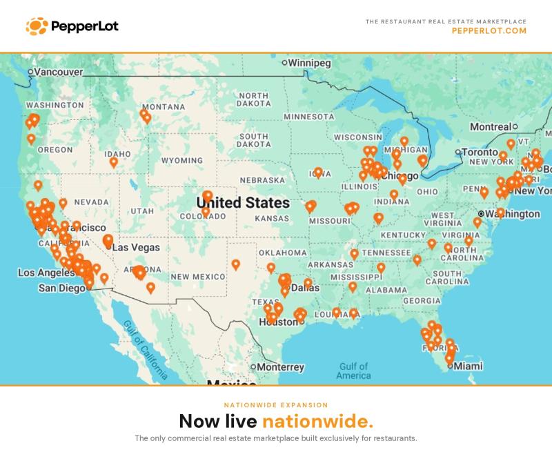 Restaurant-only commercial real estate marketplace reaches all 50 states six months after California launch offers free listings