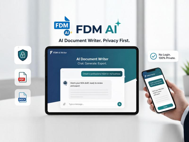 FDM AI Writer: Free, zero-login browser tool to chat and generate professional documents, resumes, and invoices instantly.