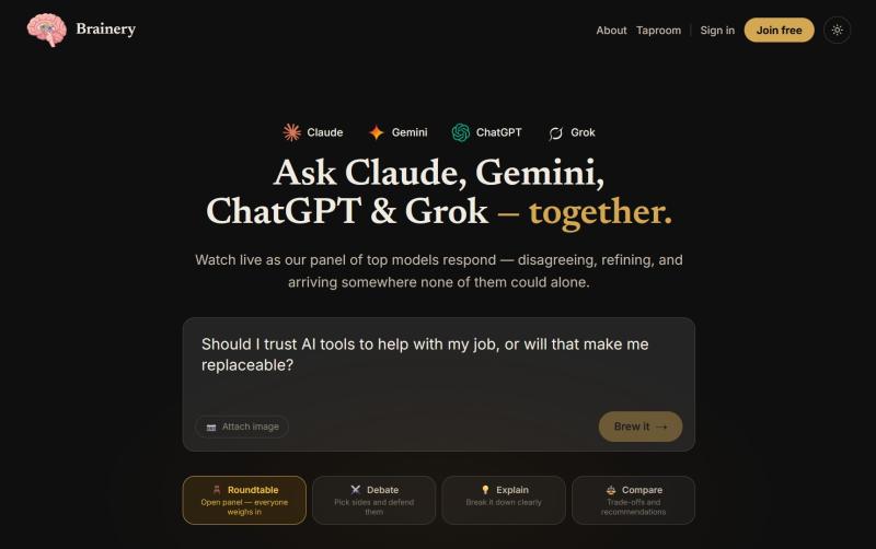 Stop trusting one AI blindly. Watch Claude, ChatGPT, Gemini & Grok pressure-test answers together on Brainery.ai.
