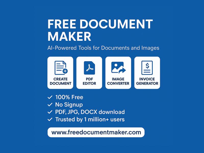 Free Document Maker - AI-powered browser toolkit for invoices, PDF editing & image conversion. No install, 100% free.