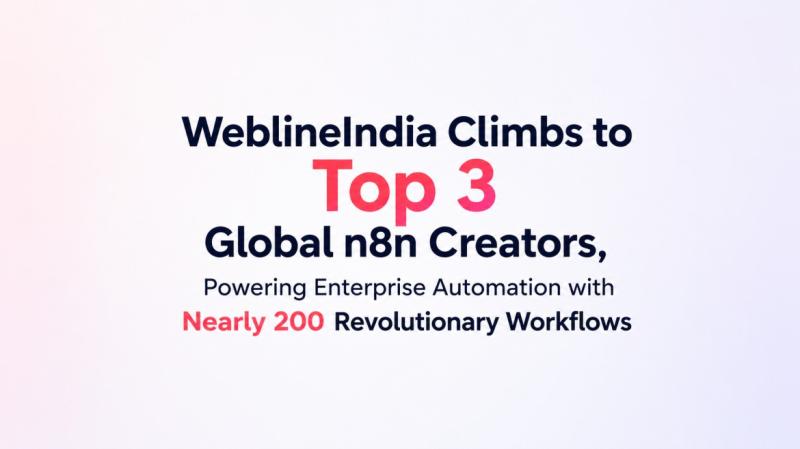 WeblineIndia secures a Top 3 global ranking among n8n creators with nearly 200 enterprise-ready workflows.