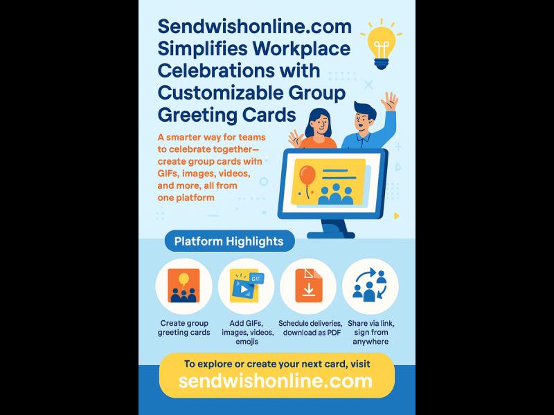 Sendwishonline.com lets teams create group cards with GIFs, images, and more-perfect for birthdays, farewells, and more!